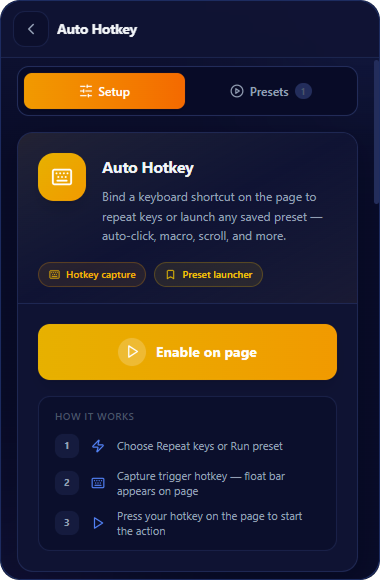 Auto Hotkey Setup screen